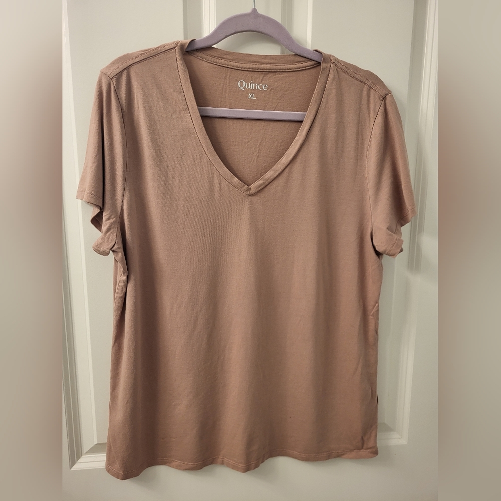 NWOT Quince Dusty Pink XL Cotton Modal V-Neck Tee